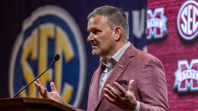 Mississippi State Bulldogs head coach Chris Jans talks with the media during the SEC Basketball Tipoff at Grand Bohemian Hotel Mountain Brook.